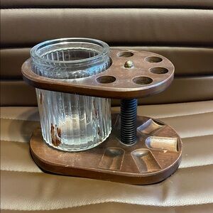 Pipe Holder Stand Pipes & Glass Tobacco container Wooden Vintage